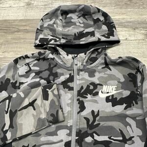 Nike Sportswear Club Fleece Camo Black Gray Women XL Mini Swoosh Full Zip Hoodie